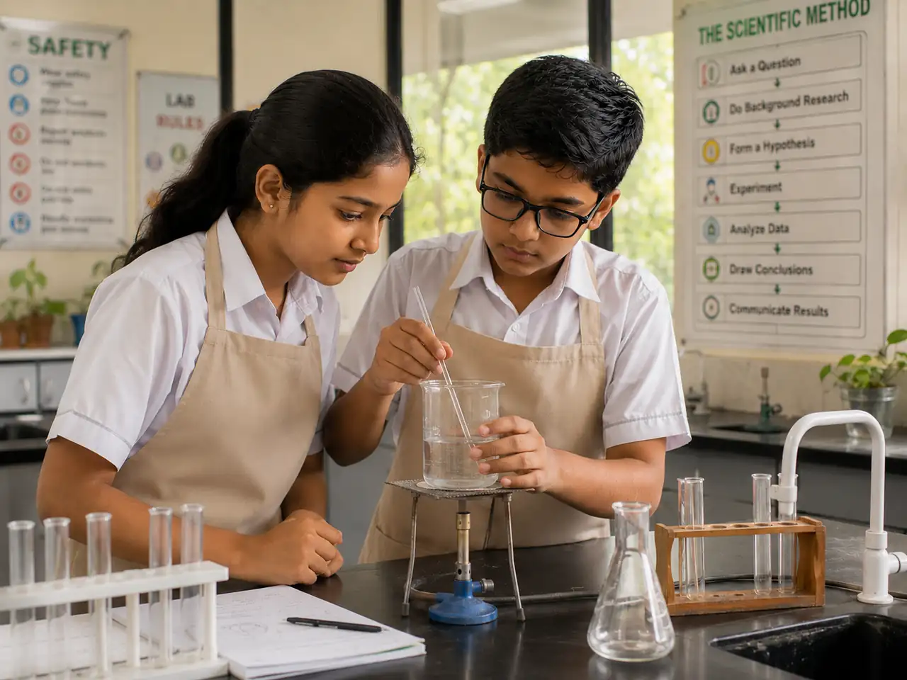 Middle school students at work in a science lab