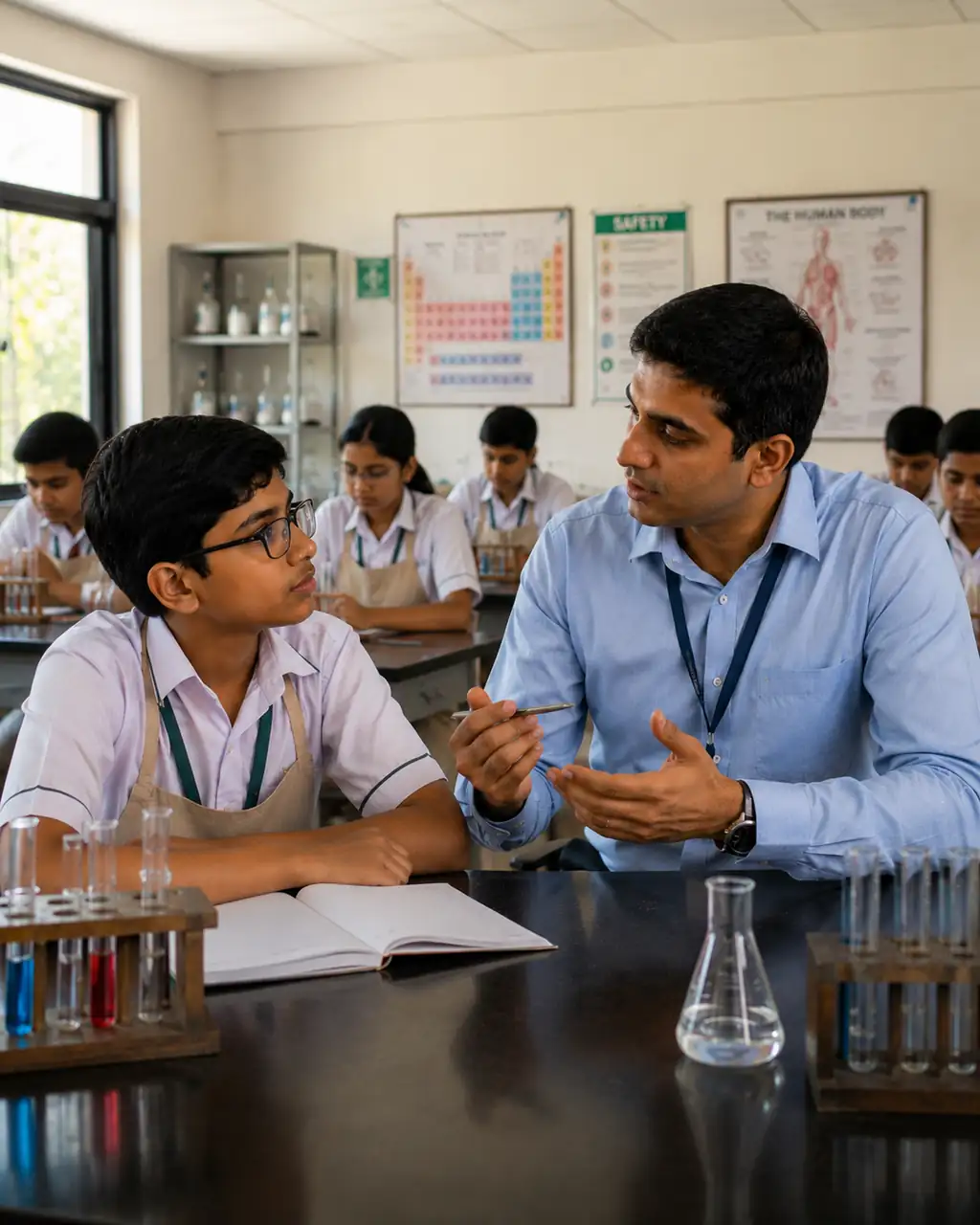 A science lab, mid-experiment