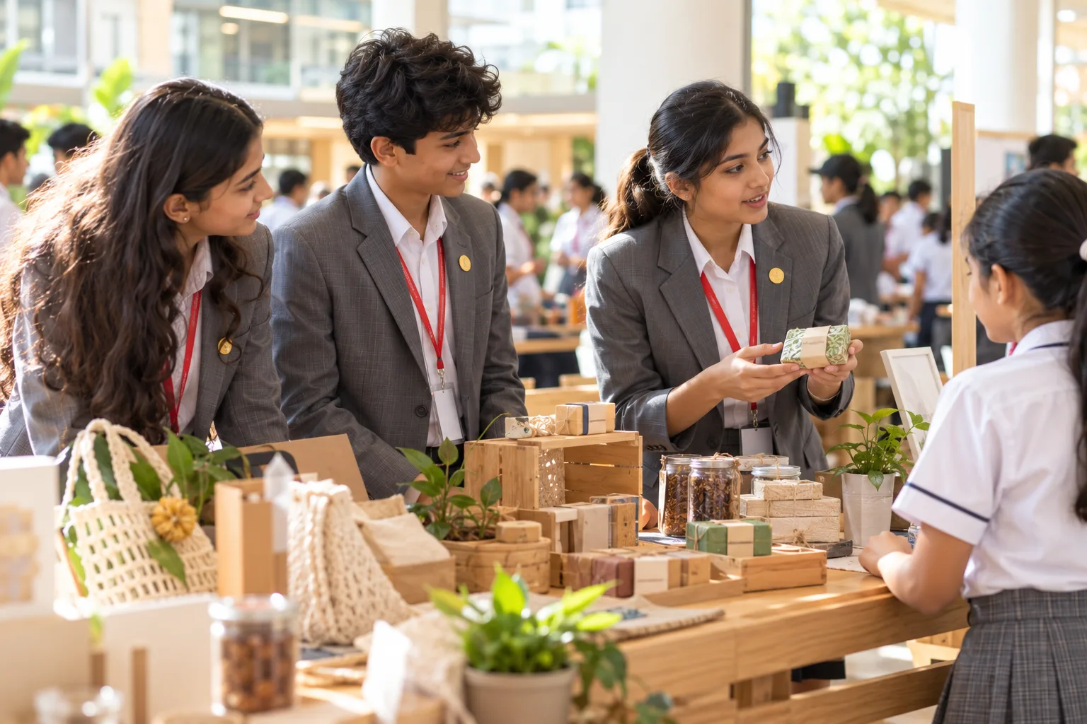 Wellsprings students presenting handmade goods at a stall